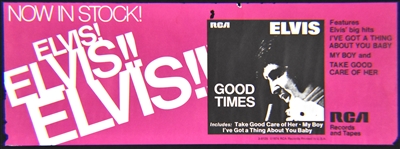 1974 Elvis Presley <em>Good Times</em> LP RCA Record Store Promotional Poster