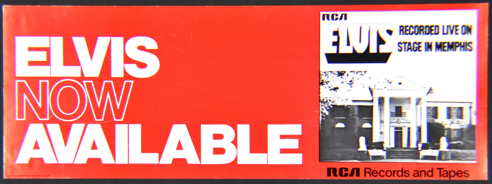 1974 Elvis Presley <em>Elvis Recorded Live on Stage in Memphis</em> LP RCA Record Store Promotional Poster