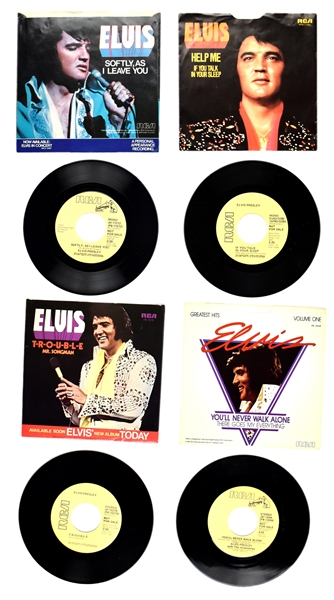 1970s Elvis Presley RCA Yellow Label “NOT FOR SALE” 45 RPM Collection of Four Incl. "Trouble", "Unchained Melody" and others 
