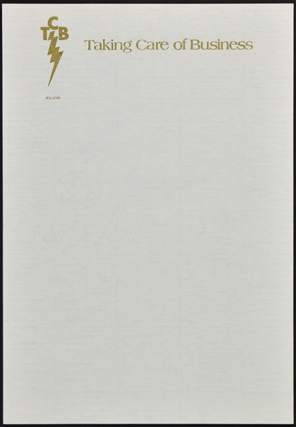 Elvis Presley “TCB” Letterhead – Elvis More Rare Executive Style Letterhead - Former Jimmy Velvet Collection