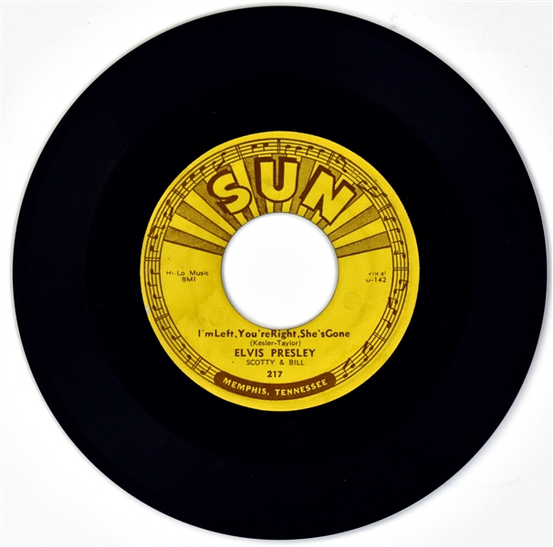 1955 Sun Records 217 45 RPM 7-Inch of Elvis Presleys “Im Left, Youre Right, Shes Gone” and “Baby Lets Play House” - Memphis Pressing