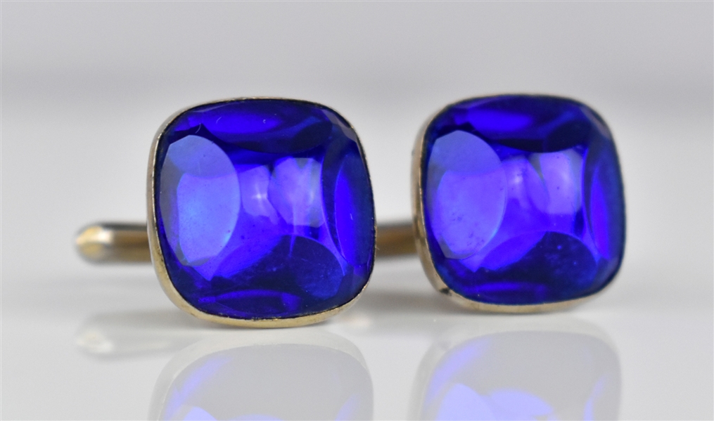 1960s Elvis Presley Silver Cuff Links with Bright Blue Stones - “HICKOK” Makers Mark - Gifted to His Cousin Patsy Presley