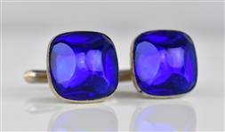 1960s Elvis Presley Silver Cuff Links with Bright Blue Stones - “HICKOK” Makers Mark - Gifted to His Cousin Patsy Presley