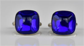 1960's Elvis Presley Silver Cuff Links with Bright Blue Stones - “HICKOK” Maker's Mark - Gifted to His Cousin Patsy Presley
