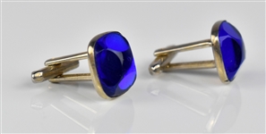 1960's Elvis Presley Silver Cuff Links with Bright Blue Stones - “HICKOK” Maker's Mark - Gifted to His Cousin Patsy Presley