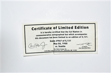 Cal Ripken Signed “September 6, 1995 Camden Yards” Limited Edition Bat (967/2131) (BAS)