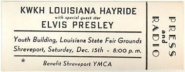 December 15, 1956, Full 'Press and Radio” Ticket for Elvis Presley at the Louisiana State Fairgrounds in Shreveport