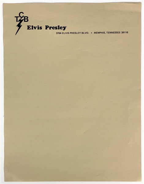 1970 Elvis Presley’s “TCB” Letterhead and Envelopes  - An Early Version of the Famous Stationery - From the Felton Jarvis Estate