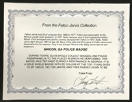 Elvis Presley Owned Macon, Georgia Police Badge Given to Him By Officer Gene E.E. Collins June 1, 1977 at the Macon Coliseum - Gifted to His Producer Felton Jarvis