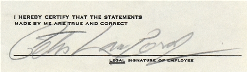 Peter Lawford Signed Document - Signed on Front and Back!