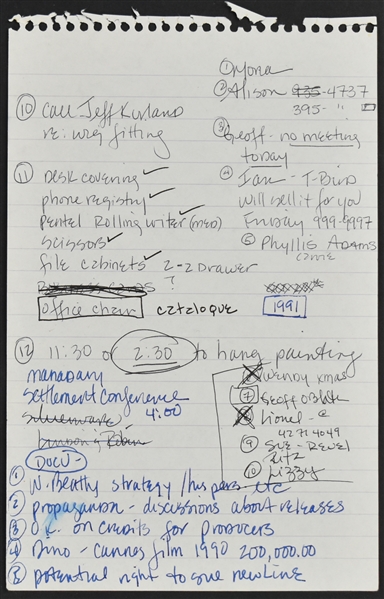Madonna Handwritten Notes from 1990 <em>Truth or Dare</em> Production - Referencing Warren Beatty