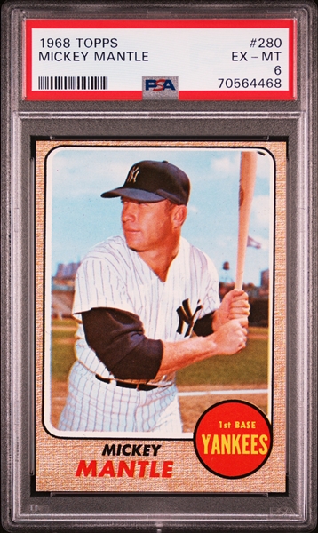 1968 Topps #280 Mickey Mantle  - PSA EX-MT 6