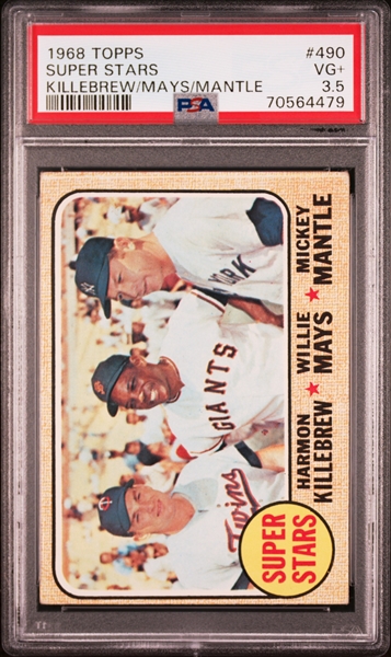 1968 Topps #490 Super Stars Killebrew/Mays/Mantle  - PSA VG+ 3.5