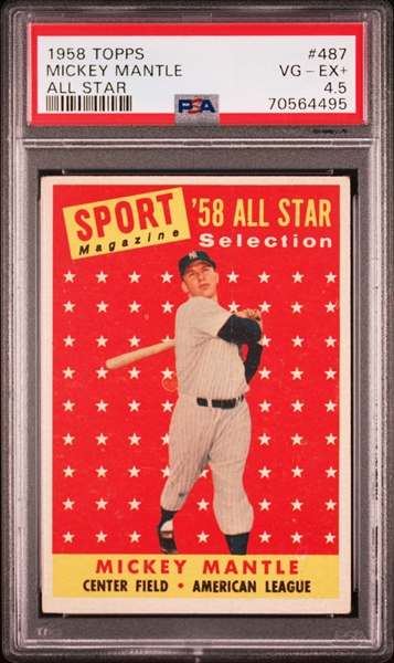 1958 Topps #487 Mickey Mantle All Star – PSA VG-EX+ 4.5