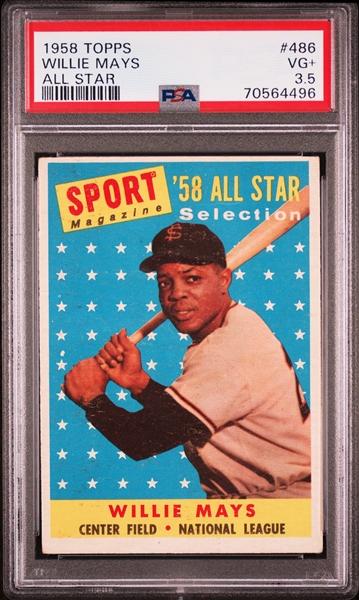 1958 Topps #486 Willie Mays All Star – PSA VG+ 3.5