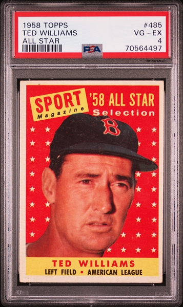 1958 Topps #485 Ted Williams All Star – PSA VG-EX 4