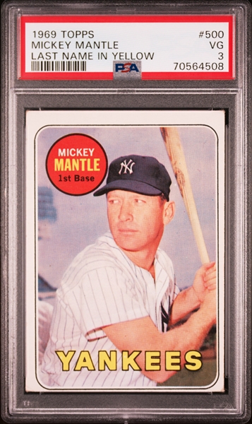 1969 Topps #500 Mickey Mantle – PSA VG 3