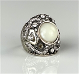 Elvis Presley Owned Silver Color Pinky Ring with Large Faux Pearl and 54 Costume Diamonds