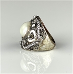 Elvis Presley Owned Silver Color Pinky Ring with Large Faux Pearl and 54 Costume Diamonds