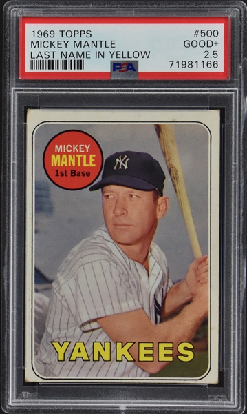 1969 Topps #500 Mickey Mantle Yellow Letter – PSA GD+ 2.5