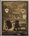 REO Speedwagon, Kansas and STYX Stage-Used Set Lists and Drumsticks (3), Plus Guitar Picks (27) and “WORKING CREW” Backstage Passes