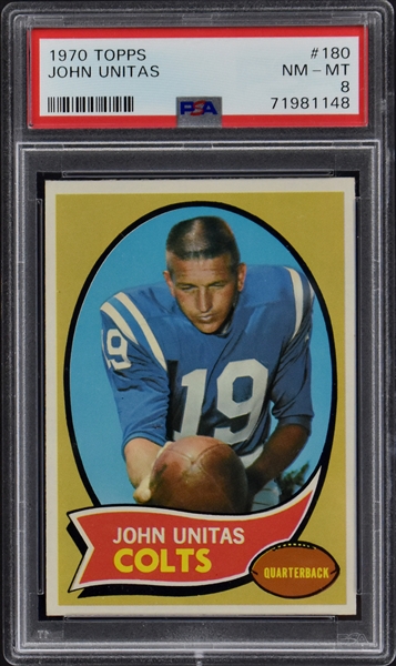 1970 Topps Football #180 Johnny Unitas - PSA NM-MT 8