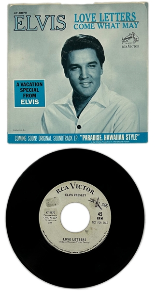 1966 Elvis Presley RCA Victor White Label  “Not For Sale” 45 RPM Single “Love Letters" / "Come What May” with Picture Sleeve (47-8870) - <em>Paradise, Hawaiian Style</em>