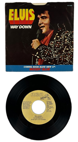 1977 Elvis Presley RCA Victor Tan Label  “Not For Sale” 45 RPM Single "Way Down" / "Pledging My Love" with Picture Sleeve (PB-10998) - <em>Moody Blue</em> 