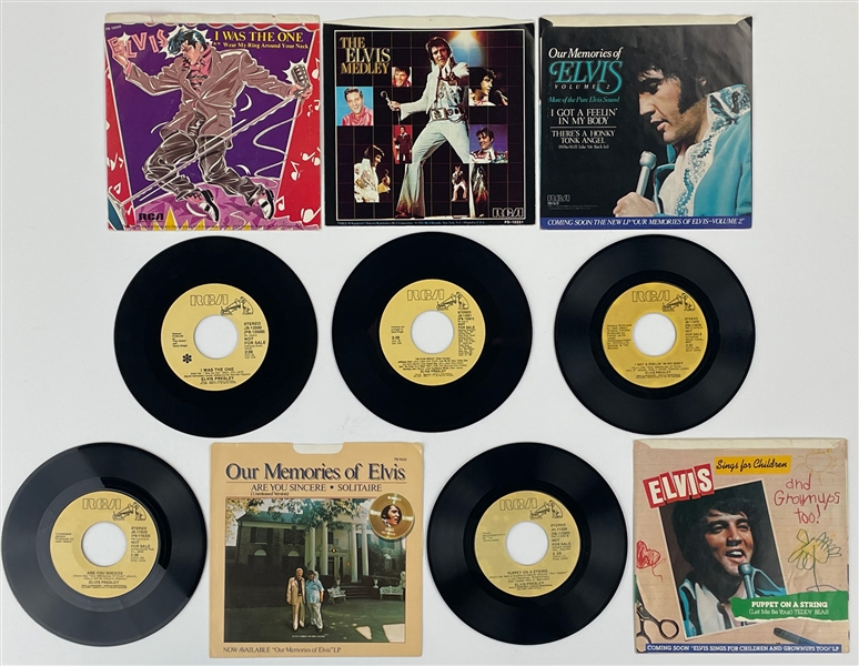 1970s -1980s Elvis Presley RCA Victor Tan Label  “Not For Sale” 45 RPM Singles Group of Five