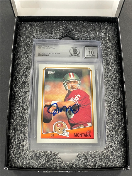 1988 Topps #38 Joe Montana Signed Card - Encapsulated BAS 10 Autograph! - From 2022 Leaf "Buyback Edition" w/Original Box