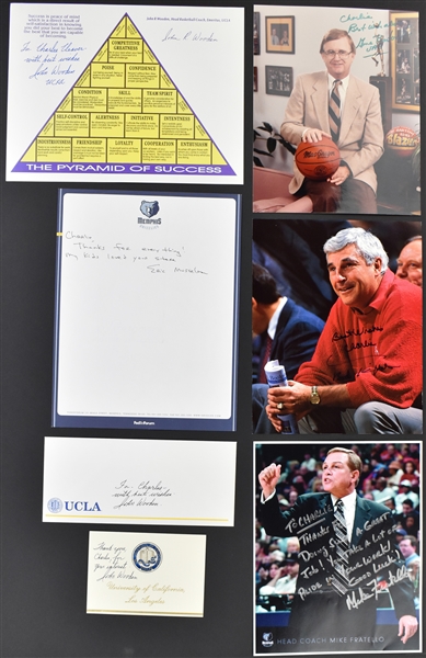 NBA and NCAA Basketball Coaches SIgned Collection of Seven Incl. John Wooden, Bobby Knight and Others (BAS)