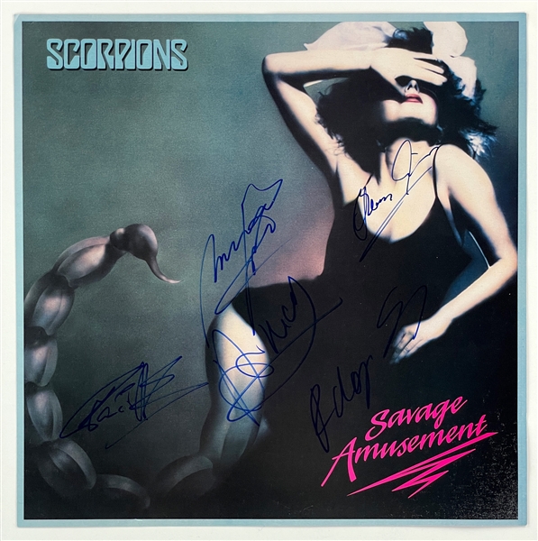 1988 Scorpions Band-Signed <em>Savage Amusement</em> Record Store Album Cover Slick (BAS) Incl. Rudolph Schenker and Klaus Meine