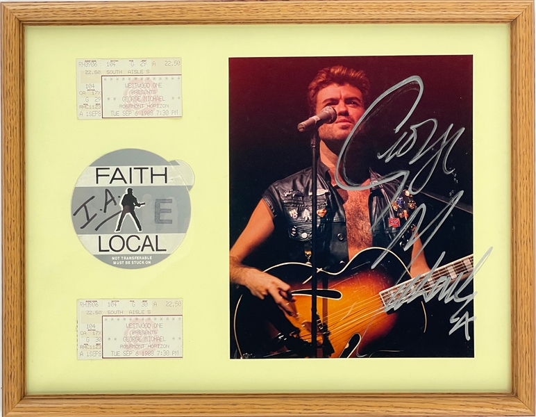 1980s George Michael Signed 8x10 Photo (BAS) and 1988 Backstage Pass and 1985 Wham! Stage-Acquired Set List and Backstage Pass Collection