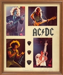 AC/DC Band-Signed Photographs Display with Stage Acquired Guitar Picks (BAS) - Angus Young, Malcom Young, Brian Johnson and Cliff Williams