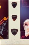 AC/DC Band-Signed Photographs Display with Stage Acquired Guitar Picks (BAS) - Angus Young, Malcom Young, Brian Johnson and Cliff Williams