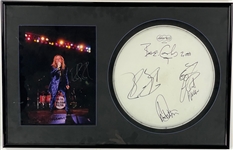 Cheap Trick Band-Signed Stage-Used Drum Head and Robin Zander Signed 11x14 Photo Display (BAS)