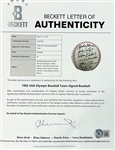 1992 Team USA Olympic Baseball Team Signed Baseball with 19 Signatures in Display w/Team Photo Incl. Jason Varitek and Nomar Garciaparra (BAS)