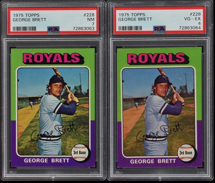 1975 Topps #228 George Brett Rookie Card Pair - PSA NM 7 & PSA VG-EX 4
