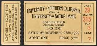 1927 Notre Dame Football FULL Ticket for November 26, 1927, Game vs. USC