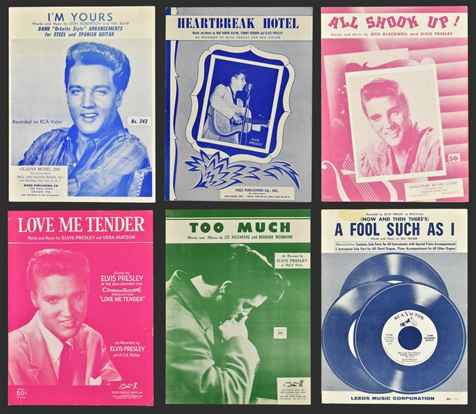 1950s - 1960s Elvis Presley Sheet Music Collection of 6 Incl. "Heartbreak Hotel", "Love Me Tender" and Others