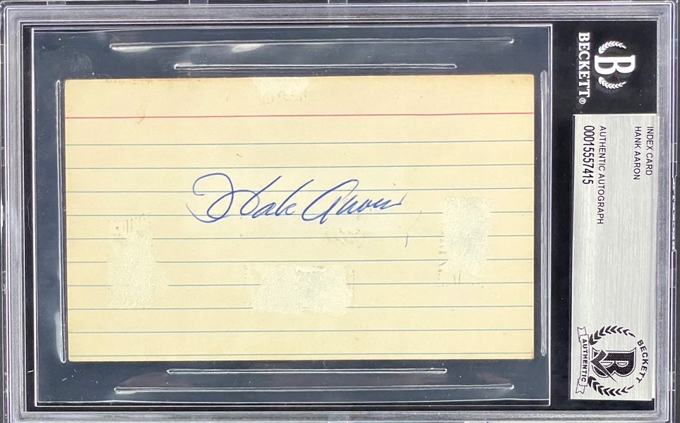 Hank Aaron Signed Index Card (Beckett Encapsulated)