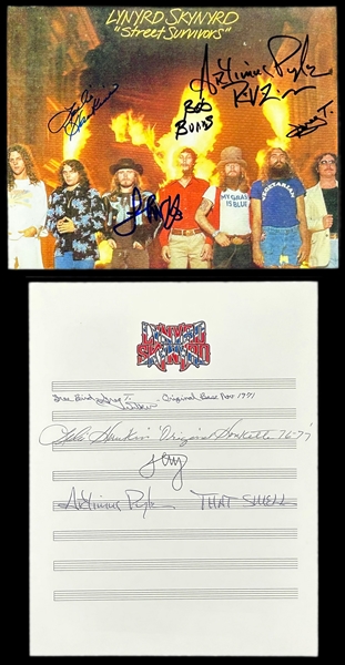 Lynyrd Skynyrd Band-Signed Photo and Lyric Sheet with "Free Bird" Inscription (BAS)