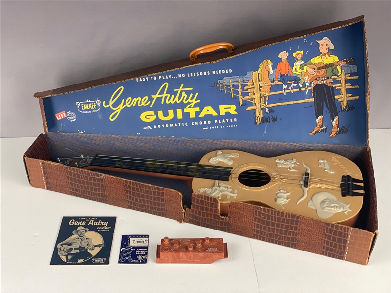 1955 Emenee "Gene Autry" Guitar with Original Pictorial Case, Song Book, Tuner and Emenee Brochure