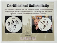 Ron Campbell Hand-Drawn and Signed Drumhead of The Beatles -  Animator from <em>Yellow Submarine</em> and <em>The Beatles</em> TV Show (BAS)
