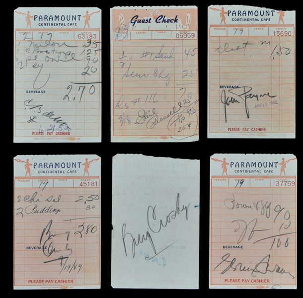 Classic Hollywood Signed Paramount Studios Cafe Signed Checks (6) with Cecil B. DeMille, Gloria Swanson, Bing Crosby and Others (BAS)