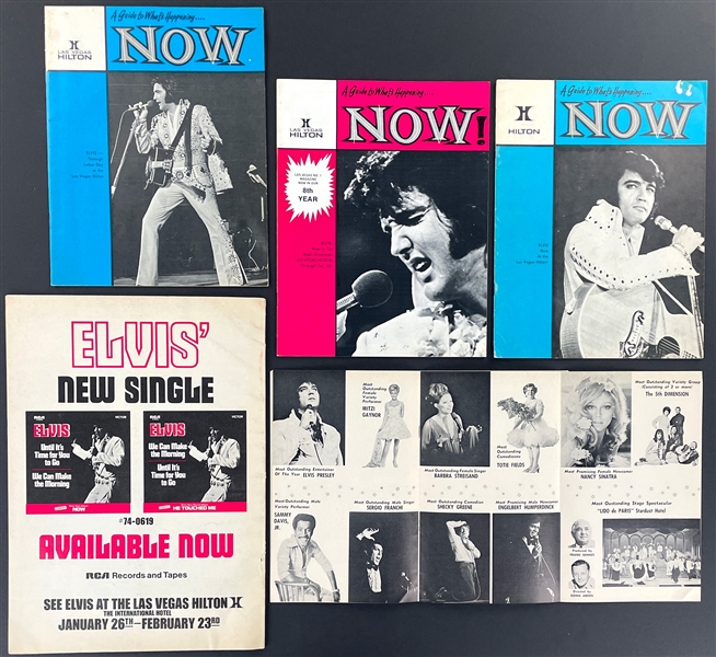 1970s Elvis Presley Las Vegas Magazine Group of Four Plus Period Advertisements (9 Pieces)