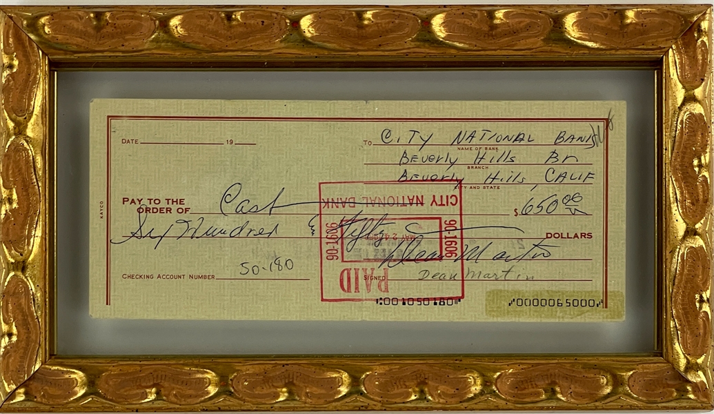 1968 Dean Martin Signed Beverly Hills Bank Check Cashed in Las Vegas (BAS)