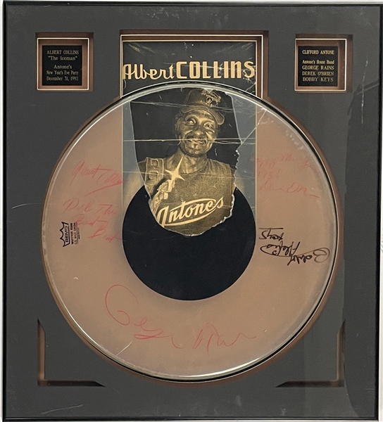 Albert Collins Band-Signed Drum Head with Bobby Keys, Clifford Antone, Gerage Rains and Derek OBrian (BAS)