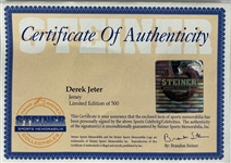 Derek Jeter Signed Limited Edition 1999 New York Yankees Jersey (387/500) with Joe DiMaggio Black Armband (Steiner)