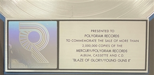 Jon Bon Jovi RIAA Double Platinum Record Award for <em>Blaze of Glory/Young Guns II</em> Awarded to Recording Industry Professional